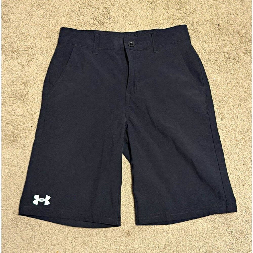 Under Armour Men’s Black Solid Chino Shorts Flat Front Pockets Button 10in